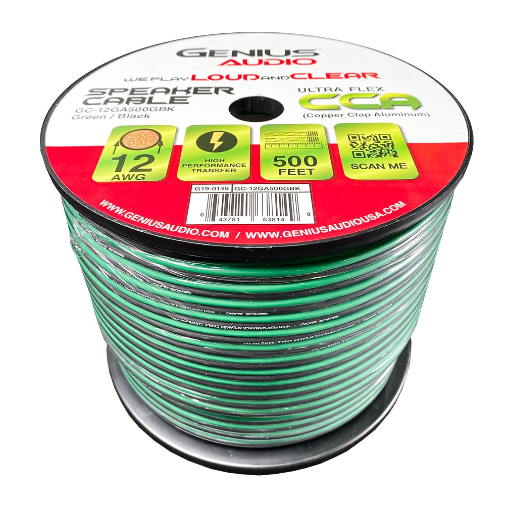 CABLE DE ALTAVOZ DE CALIBRE 12GA/CCA  VERDE  Y NEGRO  OXIGEN FREE 500 ft