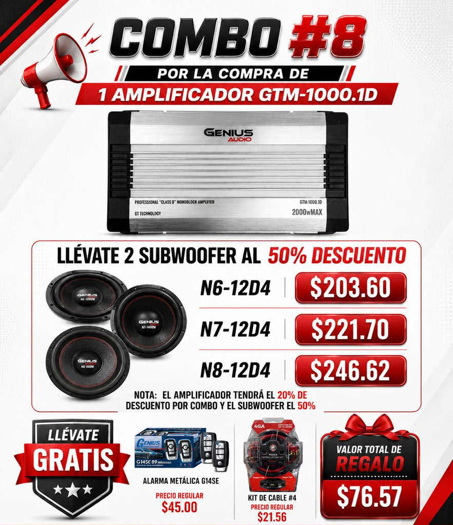 COMBO #8 - GTM-1000.1D + 2 Subwoofers Nitro | 20% y 50% OFF